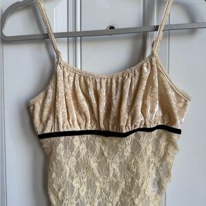 Kimchi Blue Beige Lace Chemise with Black Trim